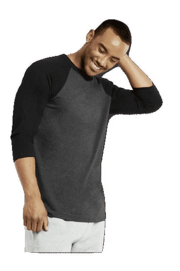 MEN'S 3/4 SLEEVE RAGLAN JERSEY BASEBALL TEE BLACK CHARCOAL GRAY SMALL