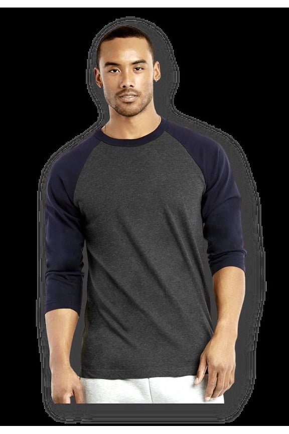MEN'S 3/4 SLEEVE RAGLAN JERSEY BASEBALL TEE NAVY CHARCOAL GRAY MEDIUM