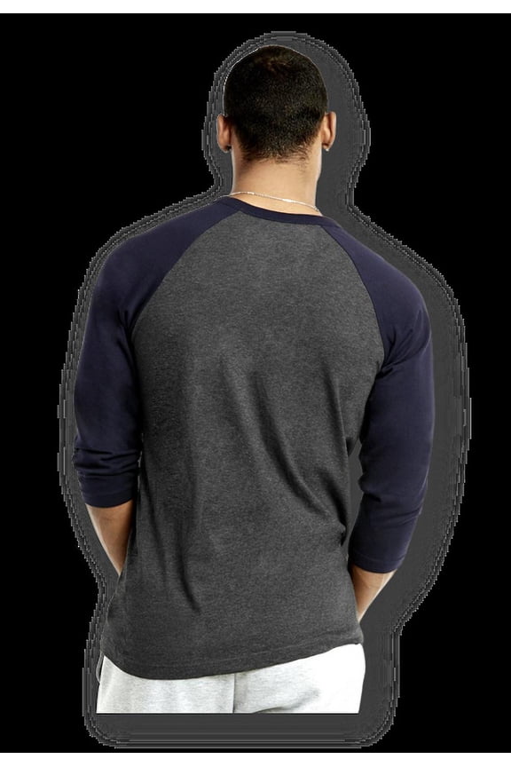 MEN'S 3/4 SLEEVE RAGLAN JERSEY BASEBALL TEE NAVY CHARCOAL GRAY SMALL