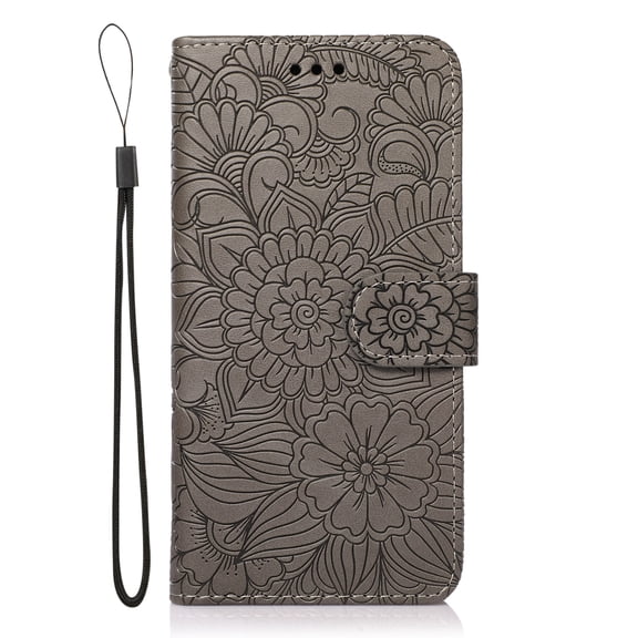 TOP SHE PU Leather Multifunctional Embossed Three Cards Folding Folio Case with Cards Holder Pocket Lanyard Anti-Scratch Shockproof Bumper Cover Case For Samsung Galaxy A20e,Gray