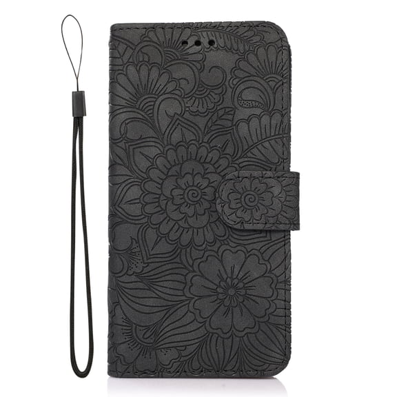 TOP SHE PU Leather Multifunctional Embossed Three Cards Folding Folio Case with Cards Holder Pocket Lanyard Anti-Scratch Shockproof Bumper Cover Case For Samsung Galaxy A20e,Black