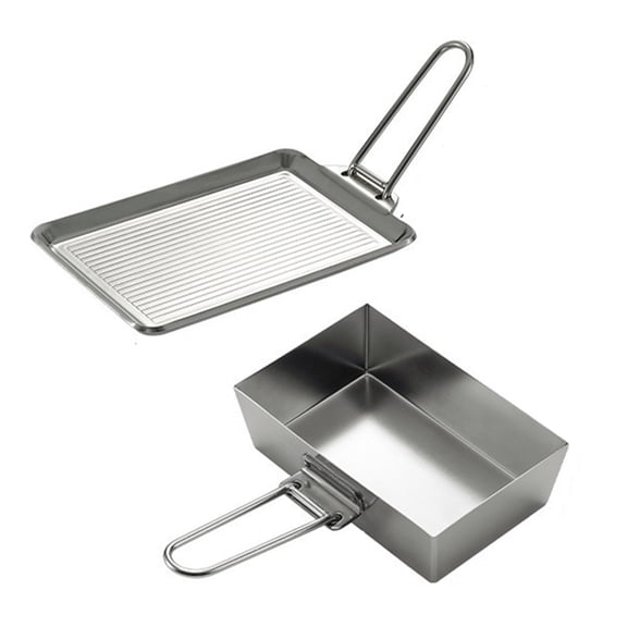 TOP! Portable Stainless Steel Camping Cookware, Thickened Frying Pan with Detachable Handle for Picnic and Steak Cooking