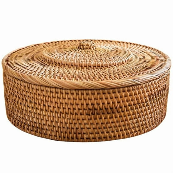 Rattan Basket with Lid, Hand-Woven Storage Basket, Lidded Wicker for Organizing, Box, Bin