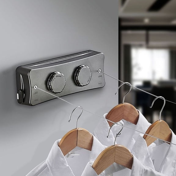 TOP! Retractable Clothes Drying Rope No-Punch Indoor Double-Line B