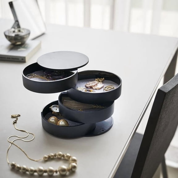 Rotating Multi-Layer Desktop Storage Box Hair Accessories Jewelry Makeup Dust-Proof with Lid A