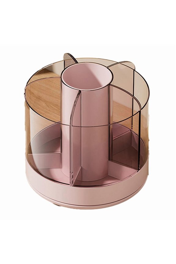 TOP! Rotating Pencil Organizer 6 Compartments 360 Turntable Detachable Cosmetics Storage Box Round Revolving Makeup Brush,B