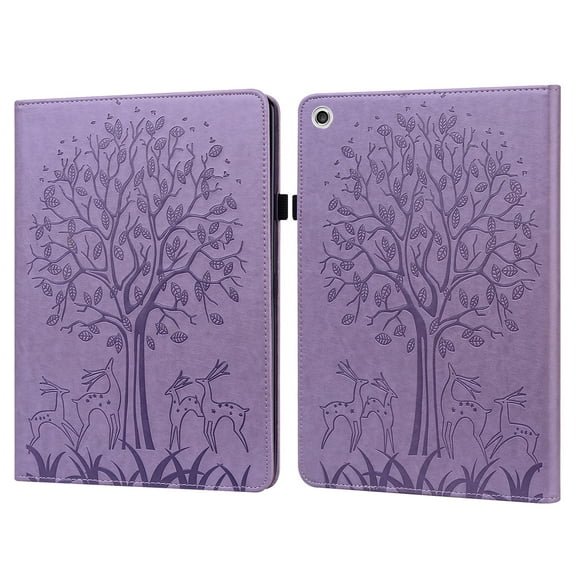 TOP SHE Case for (10.1 Inch) Lenovo Tab M10 HD (Model TB-X505F / TB-X505L) - Synthetic Leather Protective Case Lightweight Slim Thin Cute Tree Pattern Stand Case with Card Holder (Purple)