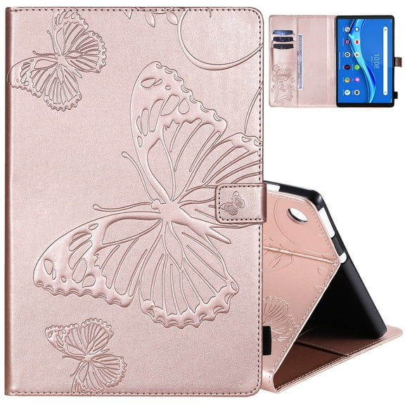 TOP SHE Case for (10.3-inch) Lenovo Tab M10 FHD Plus (2nd Gen 2020, TB-X606F/TB-X606X) - Magnetic Flip Wallet Stand Case Slim Lightweight Leather Cute Butterfly Cover with Auto Sleep/Wake (Rosegold)