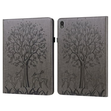 TOP SHE Case for (11 Inch) Lenovo Tab P11 (Model TB-J606F / TB-J606X) - Synthetic Leather Protective Case Lightweight Slim Thin Cute Tree Pattern Stand Case with Card Holder (Gray)