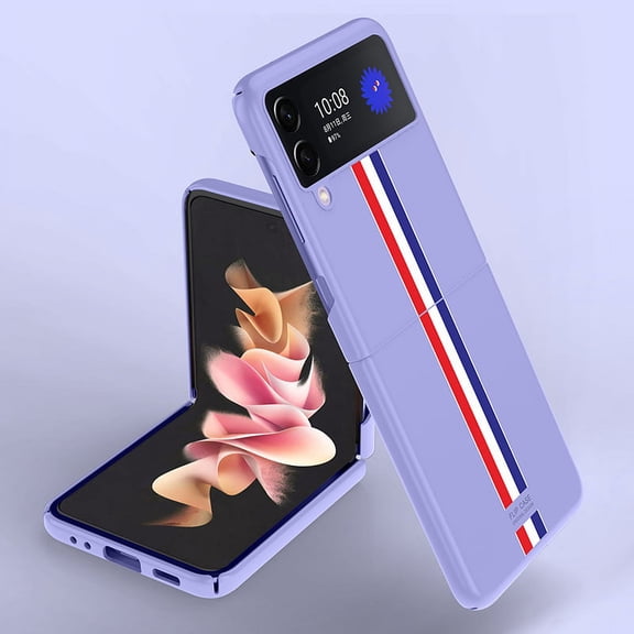 TOP SHE Case for 2021 SAMSUNG Galaxy Z Flip 3 5G Factory Unlocked Android Cell Phone (6.7 Inch), Hard Plastic Slim Lightweight Thin Classic Simple Stripe Cover Case (Purple F)