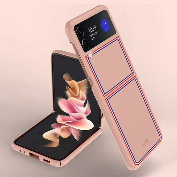 TOP SHE Case for 2021 SAMSUNG Galaxy Z Flip 3 5G Factory Unlocked Android Cell Phone (6.7 Inch), Hard Plastic Slim Lightweight Thin Classic Simple Stripe Cover Case (Pink H)