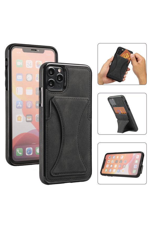 Case for Apple iPhone 11 Pro Max, iPhone 11 Pro Max Case (6.5 Inch) - Synthetic Leather Protective Case with Card Slot / Kickstand, Slim Fit Lightweight Simple Fashion Cover (Black)