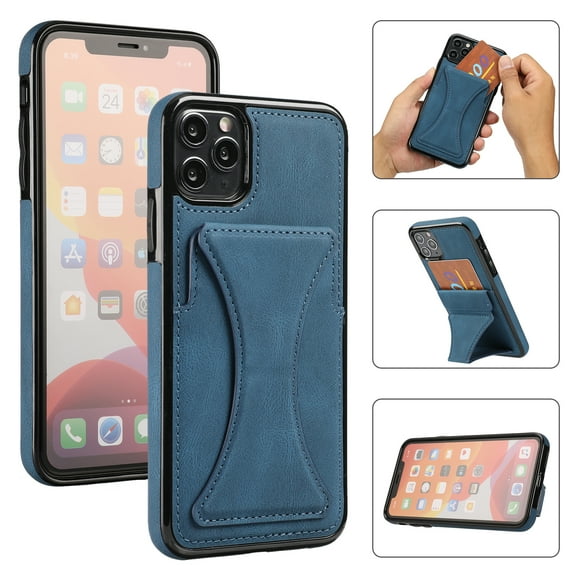 TOP SHE Case for Apple iPhone 11 Pro Max, iPhone 11 Pro Max Case (6.5 Inch) - Synthetic Leather Protective Case with Card Slot / Kickstand, Slim Fit Lightweight Simple Fashion Cover (Blue)