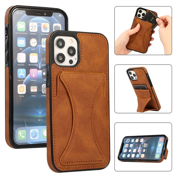 TOP SHE Case for Apple iPhone 12 Mini, iPhone 12 Mini Case (5.4 Inch) - Synthetic Leather Protective Case with Card Slot / Kickstand, Slim Fit Lightweight Simple Fashion Cover (Brown)