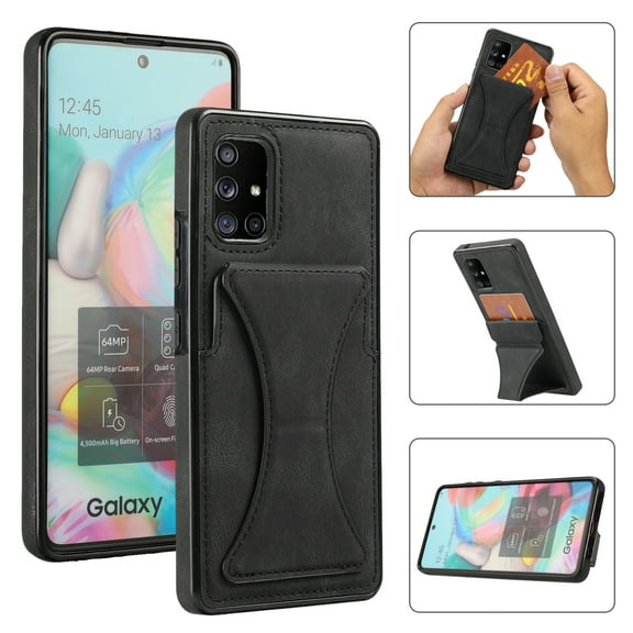 TOP SHE Case for Samsung Galaxy A71 5G (A716), Galaxy A71 5G Phone Case (6.7 Inch) - Synthetic Leather Protective Case with Card Slot / Kickstand, Slim Fit Lightweight Simple Fashion Cover (Black)