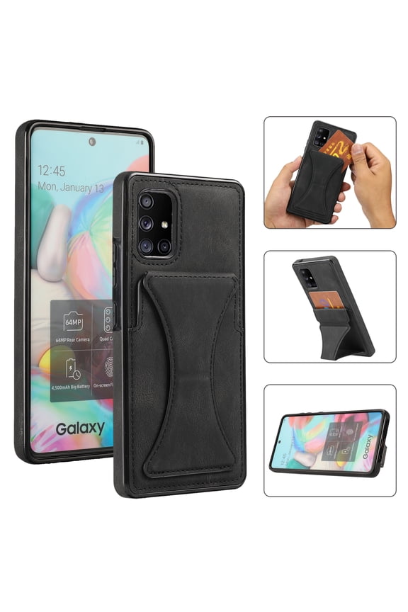 Case for Samsung Galaxy A71 5G (A716), Galaxy A71 5G Phone Case (6.7 Inch) - Synthetic Leather Protective Case with Card Slot / Kickstand, Slim Fit Lightweight Simple Fashion Cover (Black)