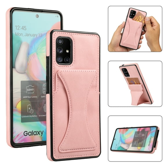 TOP SHE Case for Samsung Galaxy A71 5G (A716), Galaxy A71 5G Phone Case (6.7 Inch) - Synthetic Leather Protective Case with Card Slot / Kickstand, Slim Fit Lightweight Simple Fashion Cover (Rosegold)
