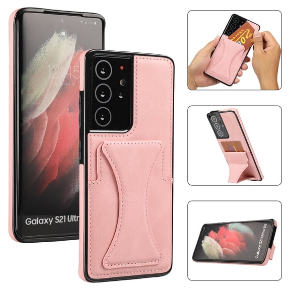TOP SHE Case for Samsung Galaxy Note 20 Ultra Cell Phone (6.9 Inch) - Synthetic Leather Protective Case with Card Slot / Kickstand, Slim Fit Lightweight Simple Fashion Cover (Rosegold)