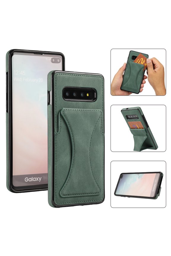 Case for Samsung Galaxy S10 Plus (SM-G975) Cell Phone (6.4 Inch) - Synthetic Leather Protective Case with Card Slot / Kickstand, Slim Fit Lightweight Simple Fashion Cover (Green)