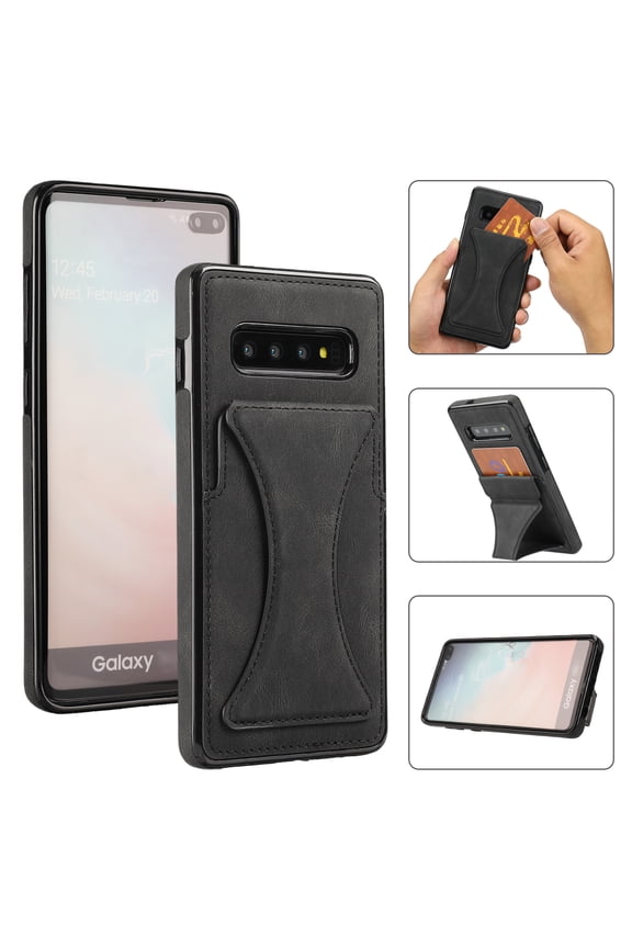 Case for Samsung Galaxy S10 Plus (SM-G975) Cell Phone (6.4 Inch) - Synthetic Leather Protective Case with Card Slot / Kickstand, Slim Fit Lightweight Simple Fashion Cover (Black)