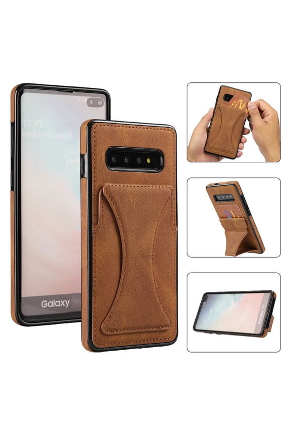 Case for Samsung Galaxy S10 (SM-G973) Cell Phone (6.1 Inch) - Synthetic Leather Protective Case with Card Slot / Kickstand, Slim Fit Lightweight Simple Fashion Cover (Brown)
