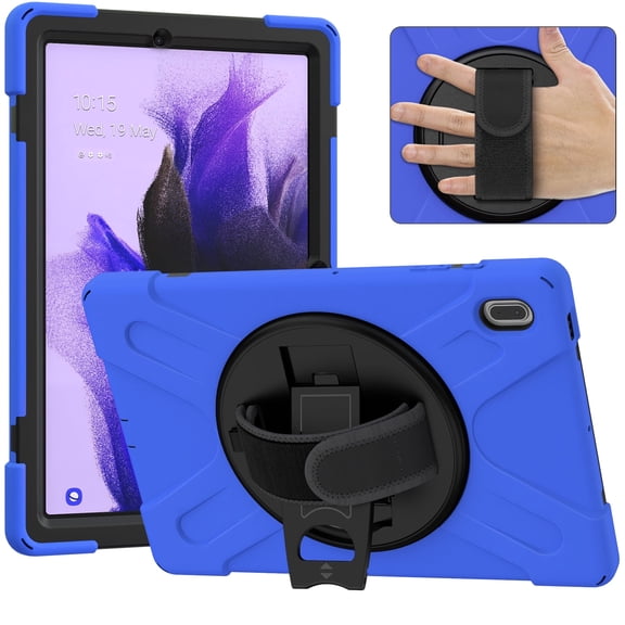 TOP SHE Case for Samsung Galaxy Tab S7 FE 5G (12.4", T730), Galaxy Tab S7 Plus Case (12.4 Inch, T970) - Multiple Protection Plastic/Silicone Shockproof Hard Cover with Stand /Hand Strap (Blue)