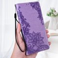 thumbnail image 1 of TOP SHE Compatible with iPhone 13 Pro Max Case,PU Pattern Embossed Card Slots Shockproof Magnetic Kickstand  Flip Wallet with Wrist Strap Cover.For iPhone 13 Pro Max,Purple, 1 of 8