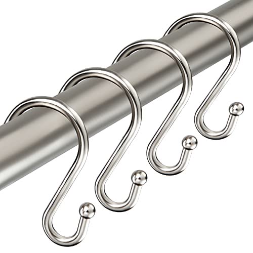 TOP Shower Curtain Hooks Rings, Zinc Alloy S-Shaped Hangers Rust Resistant, Shower Curtain Hooks for Bathroom, Kitchen, Wardrobe & Garden, Brushed Nickel, 12 Pack