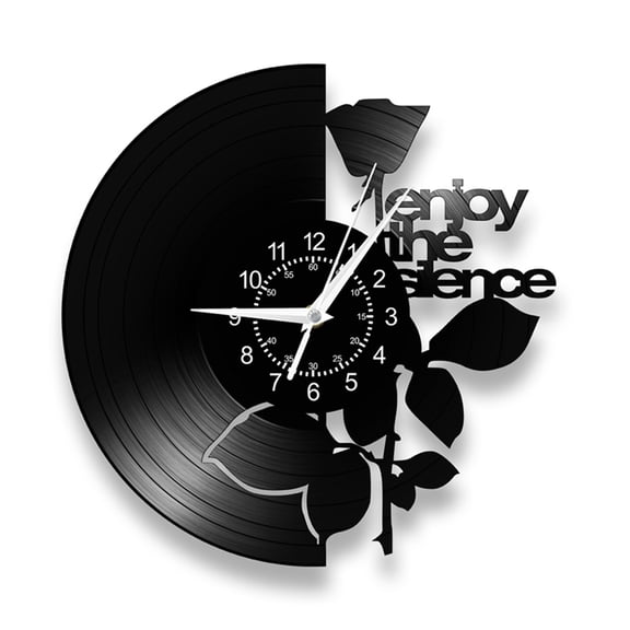 TOP! Silent Quartz Wall Clock - Vinyl Record Design with Inspirational Lyrics & Rose Artwork, Perfect for Music Studios
