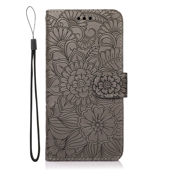 TOP SHE Simple PU Leather Embossed Three Cards Folding Folio Case with Cards Holder Pocket Lanyard Anti-Scratch Shockproof Bumper Cover Case For Samsung Galaxy S8+,Gray