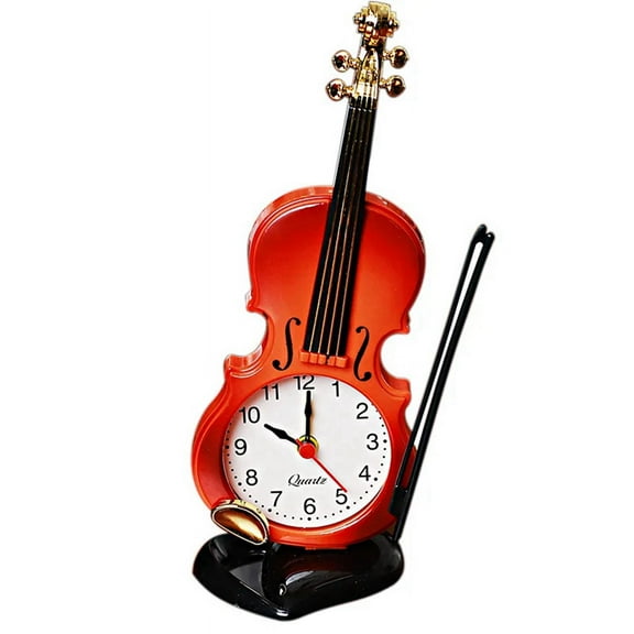 TOP! Simulation Violin Alarm Clock Musical Instrument Shape Table Living Room Plastic Ornaments,Red