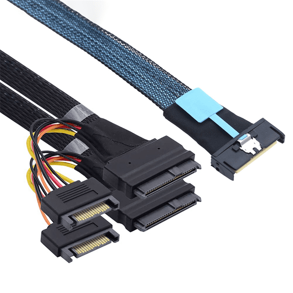 TOP! Slimline SAS MCIO 8i 74P to Dual SFF 8639 with 15P SATA Male Power Data Cable for Server Adapter 0.8m
