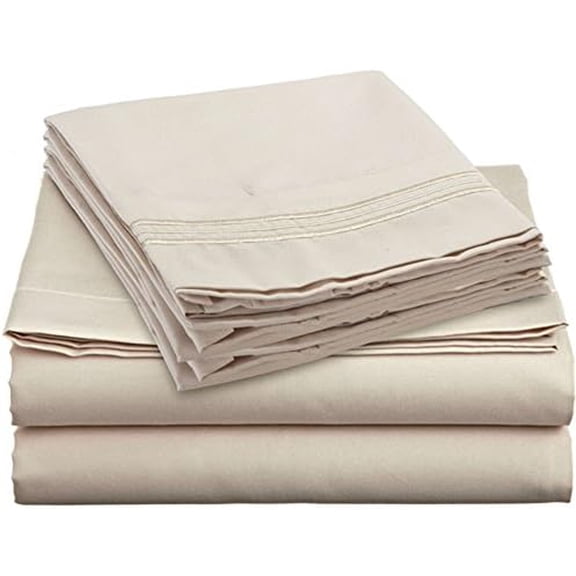 TOP Split King Royal Collection 1900 Egyptian Quality Bed Sheet Set with 1 Fitted Sheet with 36" Split TOP, 1 King Flat and 2 King P/Cases.No Wrinkle- No Shrinkage- Ultra Soft (Tan/Cream)$$Bedding