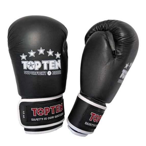TOP TEN 10 - 14 oz Black/White Superfight 3000 Boxing Gloves, 2041-1