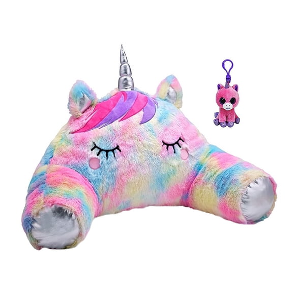 TOP TRENZ Unicorn Fuzzy Pastel Backrest Pillow & Unicorn Clip Bundle Set