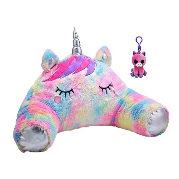 TOP TRENZ Unicorn Fuzzy Pastel Backrest Pillow & Unicorn Clip Bundle Set