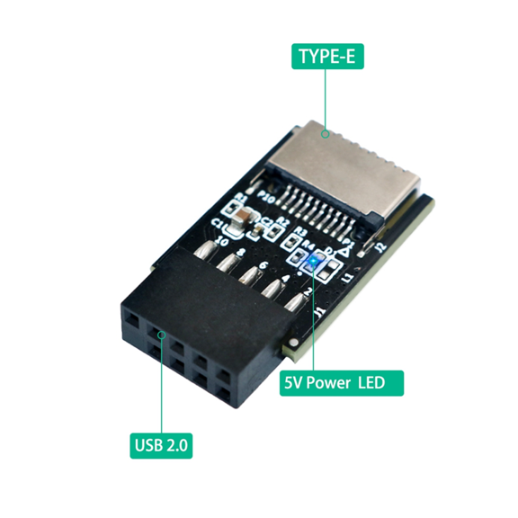 TOP! USB 2.0 9Pin to TYPE-E Adapter Front Panel Header Type-E Internal with 5V Power LED