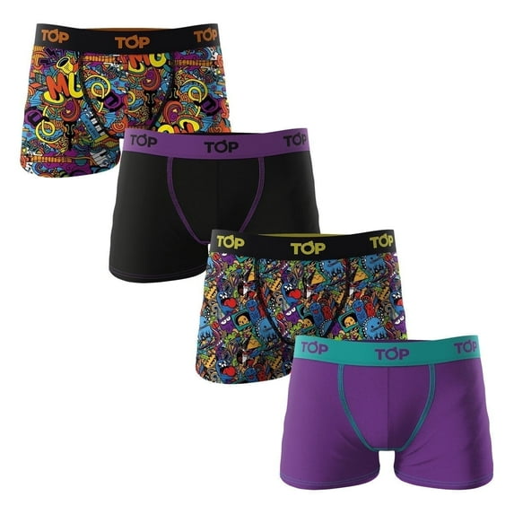 TOP Wear - Boys Cotton Blend Boxer Briefs - Underwear- Pack of 4 - Breathable, Comfortable, Fun Design