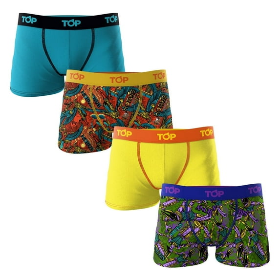 TOP Wear - Boys Cotton Blend Boxer Briefs - Pack of 4 - Breathable, Comfortable, Fun Design