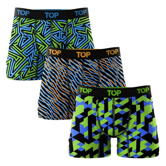 TOP Men's Cotton Blend Boxer Briefs, Soft & Breathable, Pack of 3, Sizes S-2XL