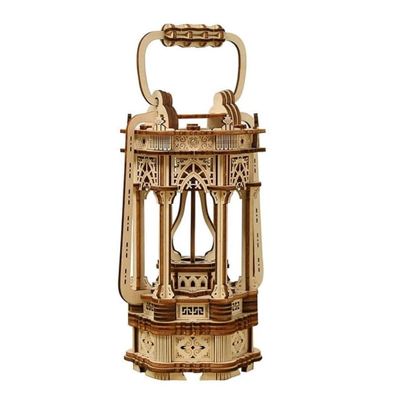 TOP! Wooden Three-Dimensional Assembly Retro Lamp Handmade DIY Lantern Desktop Ornaments Ancient Style