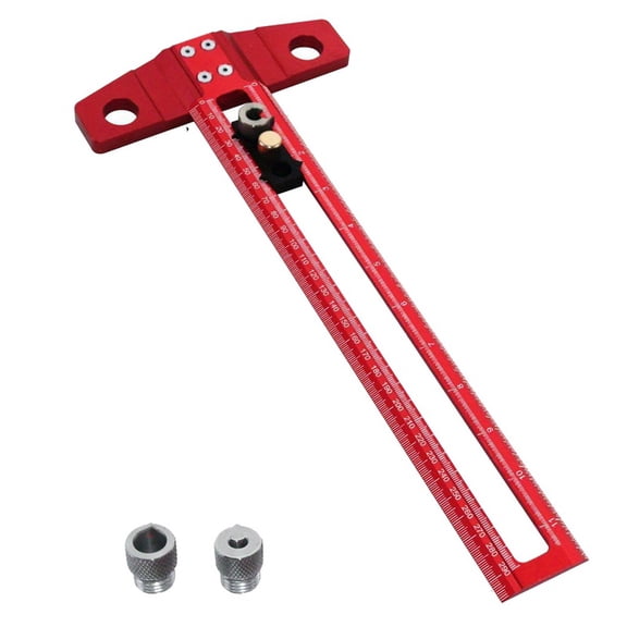 TOP! Woodworking 2-In-1 Drilling Positioning Scoring Ruler Scriber T Square Dowelling Jig with 6/8/10mm Drill Sleeve 30cm