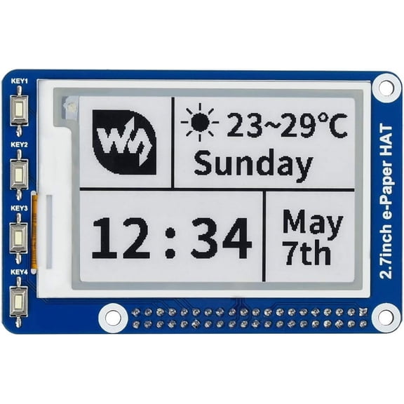 TOP1 2.7inch E-Ink E-Paper Display HAT for , 264176 Resolution Screen Black/White Monitor with SPI Interface Support Raspberry/Jetson Nano/Nucleo Boards(2.7inch e-Paper HAT)