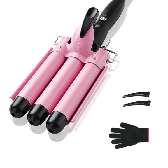 TOP4EVER 3 Barrel Curling Iron, 1 inch Crimper Hair Tool,Crimping Waver for Women Beach Waves with Two Temperature Settings, Pink