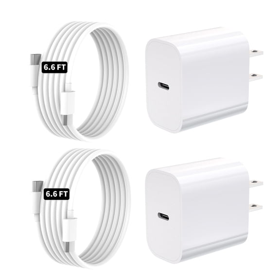 for iPhone 20W Fast Charger 2-Pack with 6.6Ft USB-C to USB-C Cable, PD Wall Adapter, Compatible with iPhone 15/16