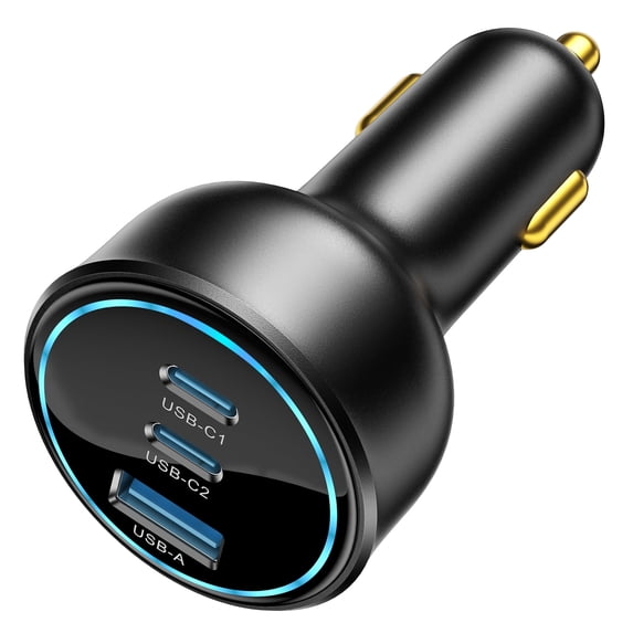 Topadre 138W ultra-compact car charger black with 100W PD fast charging LED ring display dual USB-C and USB-A