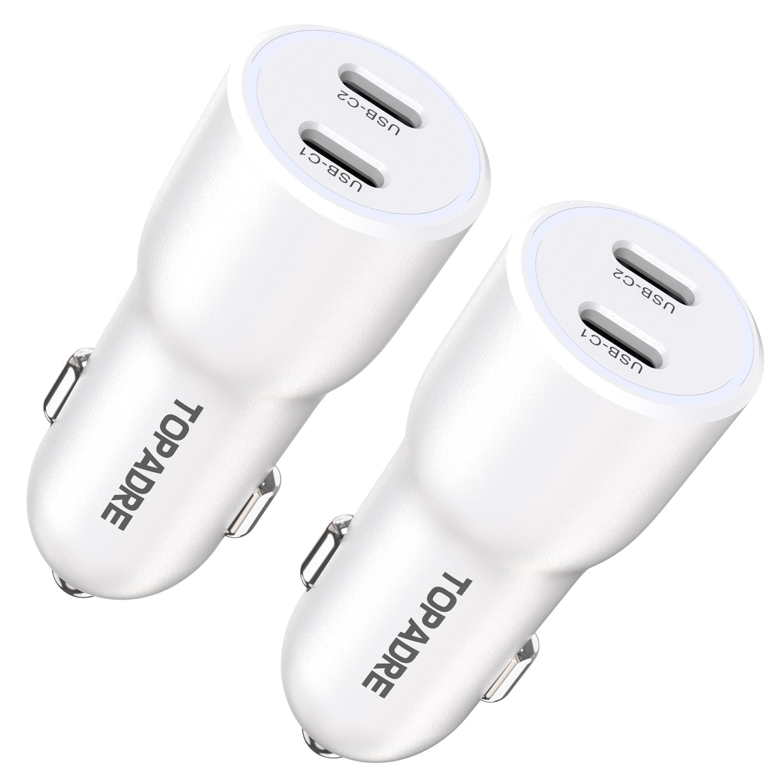 Topadre 2-Pack 40W USB-C Fast Car Charger, Dual-C Ports Compatible with iPhone, iPad, Samsung Series