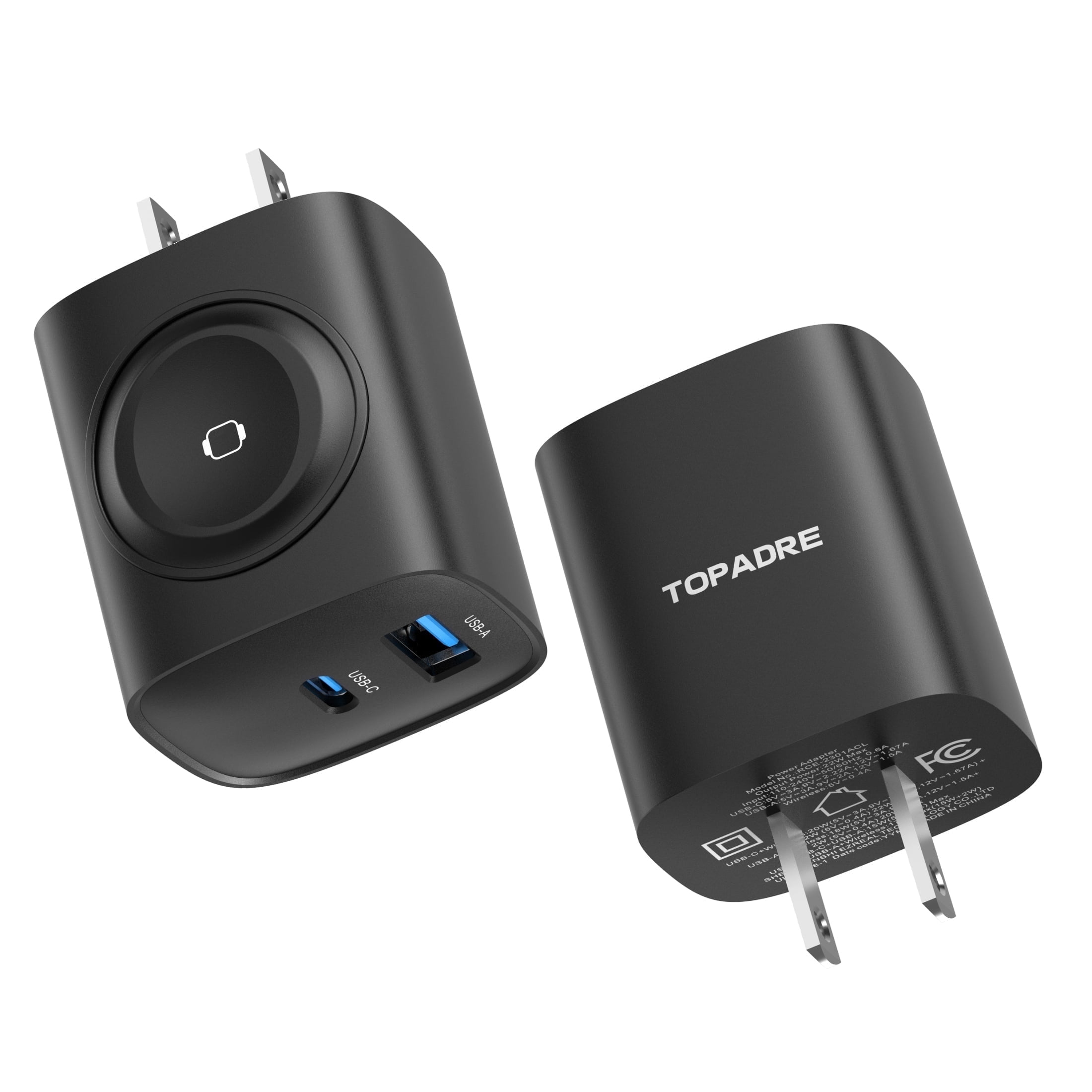 TOPADRE 2-pack Magnetic 3-in-1 20W USB-C Charger Compatible with Apple Watch/iPhone/iPad Series (Black)