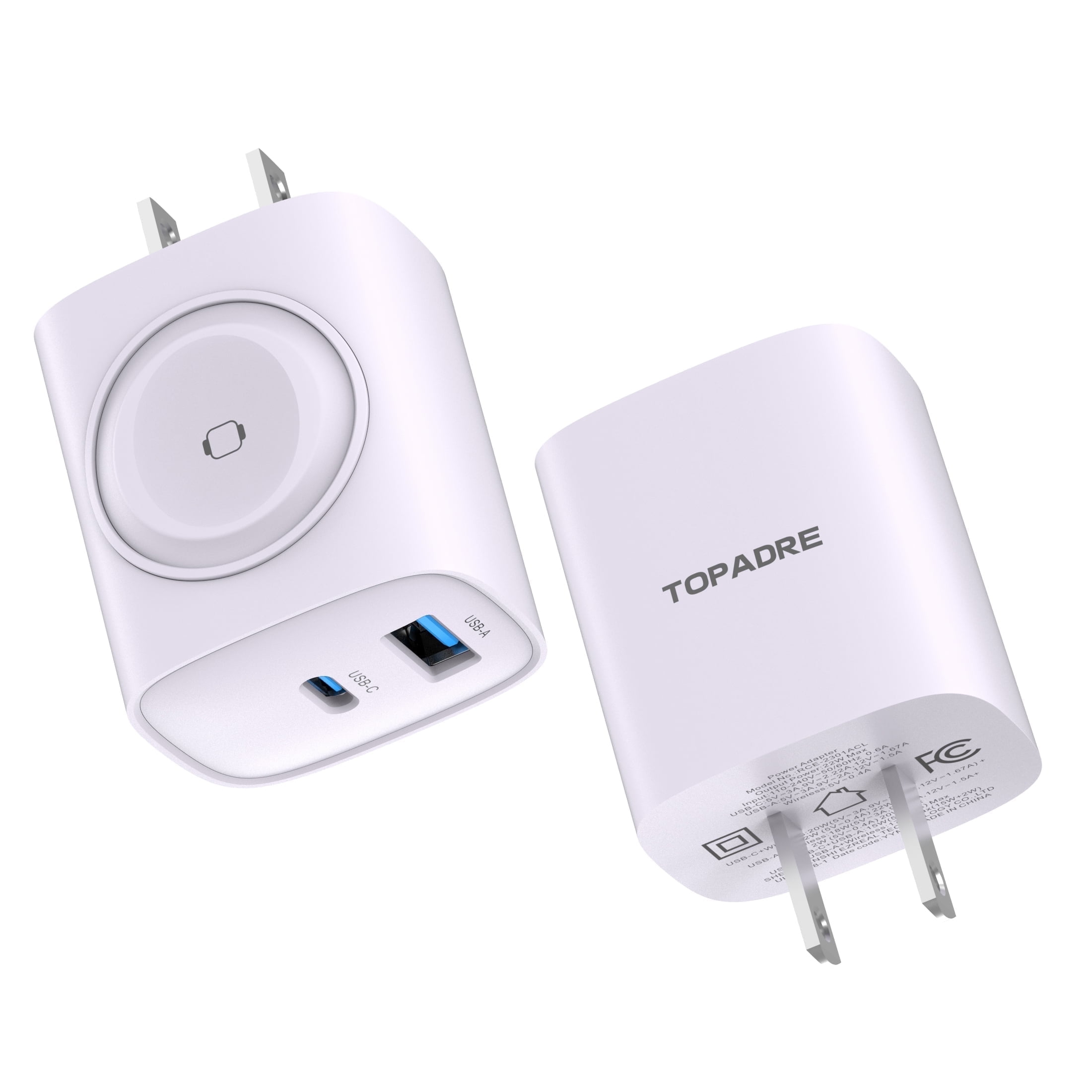 TOPADRE 2-pack Magnetic 3-in-1 20W USB-C Charger Compatible with Apple Watch/iPhone/iPad Series (Purple)