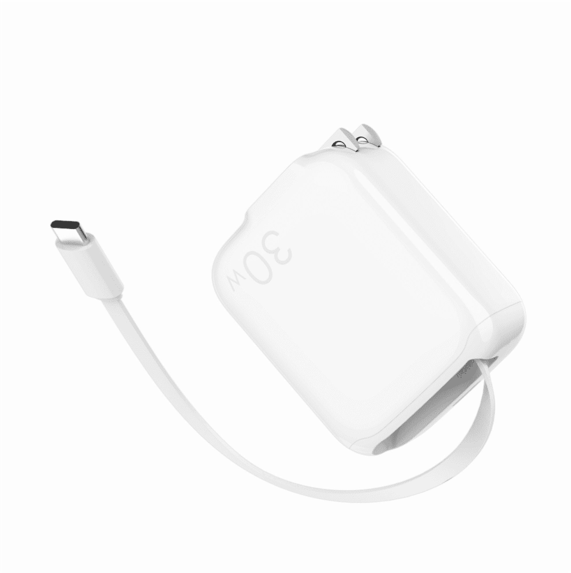 TOPADRE 30W GaN 2-in-1 Fast Charger with Retractable Cable, USB-C Wall Plug, Compact PD Charger for Phones & Tablets